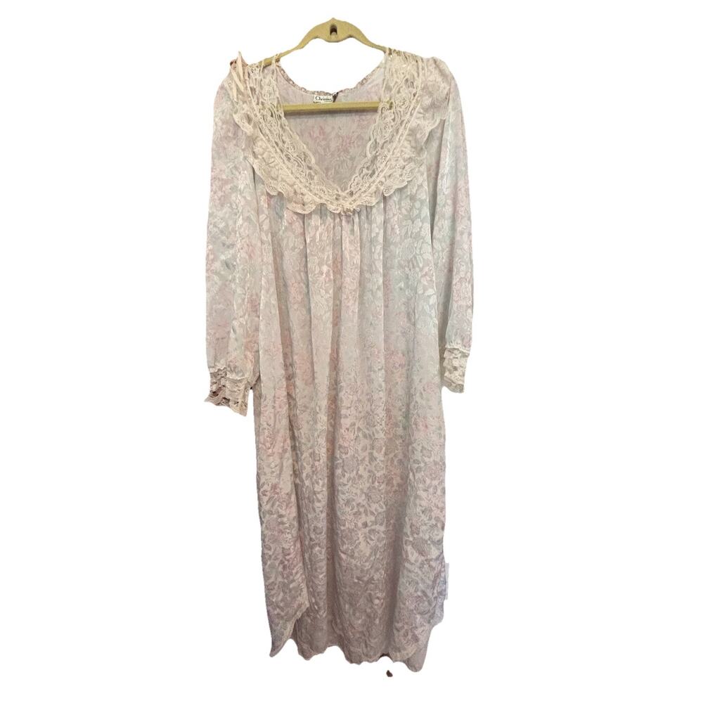 Christian Dior Vintage Nightgown 60s Light Floral Print Bow Accents